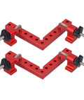 Dual red 90 Degree Positioning Square Right Angle Fixture For Woodworking with metric and imperial scales, aluminum clamps