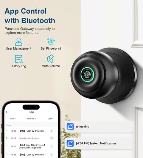 Biometric Smart Door Lock With Fingerprint Scanner, App Control And Physical Key, Keyless Thumbprint Entry For Home Front Door