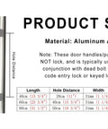 Size chart for Aluminum Door Pull Push Handle for Glass Or Wood Doors, Smooth Polished Surface, Contemporary Garage Shed Door Hardware