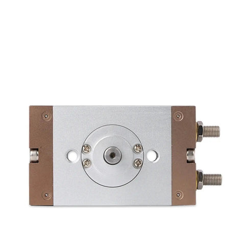 Heavy Duty Rack And Pinion Rotary Actuator Built Tough CRQ2B Series front view with aluminum body and ports for pneumatic connection.