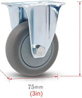 Built Tough Heavy Duty Caster Wheels Roll Like A Dream With Silent Glide 360 Degree Swivel Smooth Rubber Rollers For Everyday Furniture And Workbench Upgrade Three Inch Four Pack showing 3-inch gray wheel with metal mount and height measurements.