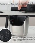 Ourokhome knock box, stainless steel body with black lid, removable knock bar, dishwasher safe, 4.8-inch front view