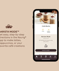 Smart WiFi Single Serve Coffee Maker For Home Baristas That Delivers Coffee Lattes And Cappuccinos With Built In Frother BrewID Pod Recognition And Six Brew Sizes Black displayed on smartphone app interface