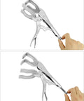 Beefy 9 Inch Locking Pliers Set For Welding And Metalwork 4 Pack Quick Lock Release Clamps With Adjustable Tension in hand.