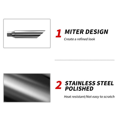 Two Pack 18 Inch Stainless Steel Exhaust Tips Weld On Universal For 2.5 Inch OD Tailpipes Inlet 2.5 Inch Outlet 4 Inch
