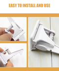 Easy Install 16 Pack Kid Proof Cabinet Locks With ABS Material Simple No Drill Installation close-up, white design shown.