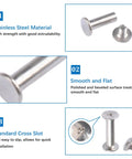 Kickass Chicago Binding Screws With Phillips Cross Head Design Heavy Duty Carbon Steel Stud Posts and Nickel Plated Rivet Kit for Hella Durable Scrapbooking and Zine Crafting, stainless steel design with smooth surface and cross slot.