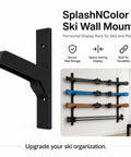 Kick Ass Ski Wall Mount Horizontal Display Rack For Poles And Boards Rock Solid Screw In black wall mount with skis displayed.