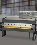 Industrial Beefy 24 Inch Sheet Metal Bending Machine With Adjustable Removable Fingers Hand Brake shown in a warehouse setting