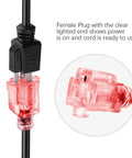 Short Power Extension Cord Outlet Saver With Lighted End 16AWG 13A 3 Prong Female Plug 8 Inch Black with lighted female plug
