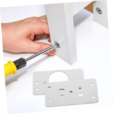Stainless Steel Hinge Repair Plate Kit For Cabinets And Furniture Easy Install Quick Fix Hinges No Fuss Multipurpose Cabinet Door Repair Set For Kitchen Cabinets Wardrobes Dressers Tables Chairs And Shelves with screwdriver in use
