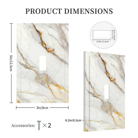 One Gang Light Switch Cover Plate White Gold Marble Wall Faceplate With Painted Screws Decorative Toggle Plate dimensions 5x3 inches.