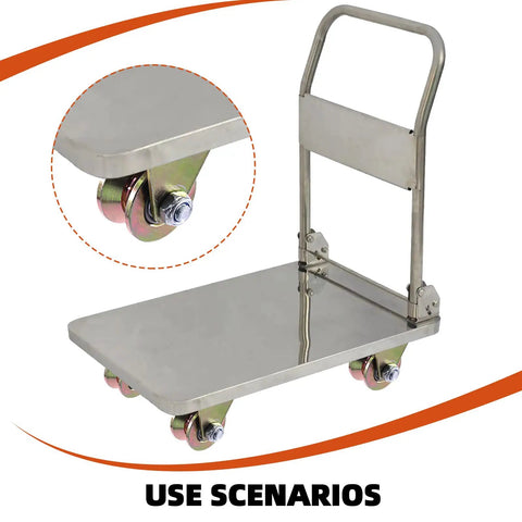 Close-up of cart with Heavy Duty 2 Inch V Groove Wheels With Bracket Set Four Pack For Sliding Gates And Mechanical Equipment