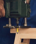 Flush Trim Router Bit With Top And Bottom Bearings, One And A Half Inch Cutting Diameter, One Quarter Inch Shank in use on wood