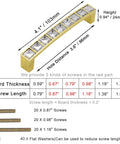 Gold U Shape Crystal Glass Cabinet Knobs Set, 10 Pack Sparkling Drawer Pulls For Cupboard Wardrobe Dresser, diagram with dimensions, screws, washers