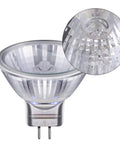 Close-up of MR11 12V Halogen Spotlight Bulbs 10 Pack GU4 Bi-Pin Base Glass Cover Warm White 2700K Dimmable 20W Narrow 30 Degree Beam