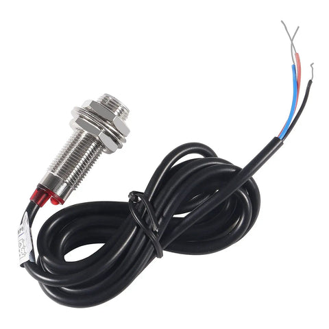 Four Pack 10mm Hall Effect Proximity Sensor NJK 5002C NPN Normally Open Three Wire Switch With Magnet DC Five To Thirty Volts Detects Metal Objects 150mA Load 12mm Thread 32mm Thread Length, threaded metal sensor with cable