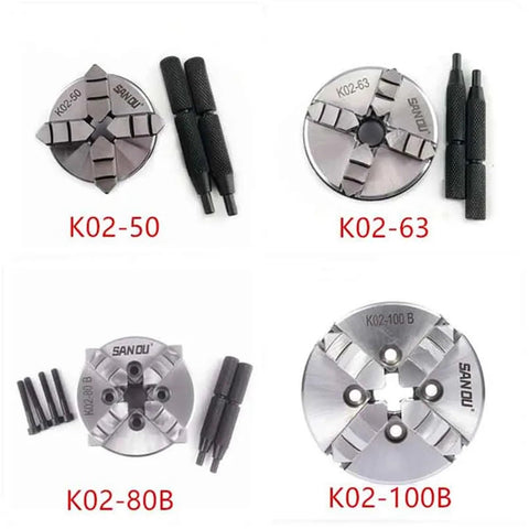 Heavy Duty 50mm K02-50 Self Centering Lathe Chuck With Four Jaws For Mini Wood Lathe Manual M14 Thread Installation Hardened Steel Jaw set.
