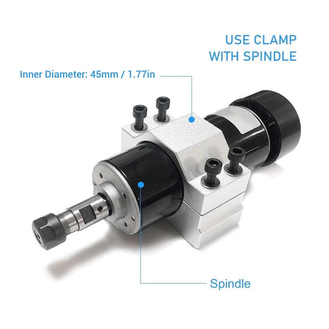 45mm CNC motor bracket for secure spindle clamp mounting, ideal for CNC machines and routers, includes screws for easy installation.