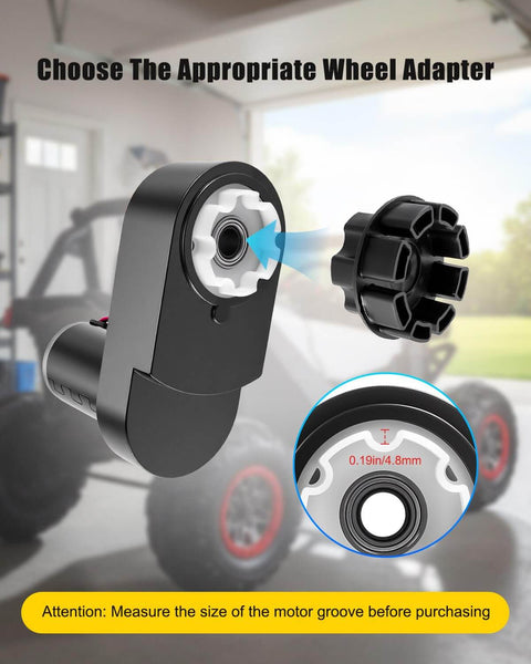 Beefy 24V Brushless Motor Gearbox For Kids Ride On Cars, 3250 RPM 150W Replacement, close-up view with adapter
