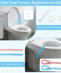 Heavy Duty Toilet Seat Screws Replacement Kit With Two Rapid Adjust Lifters And Heavy Plastic Bolts Nuts Washers on a toilet.