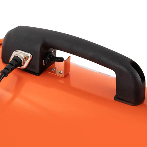 Close-up of handle and switch on Heavy-Duty Portable Air Blower With Hose For Fast Ventilation And Extraction, 520W.