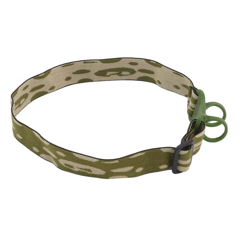 Green elastic All Day Comfort Universal Adjustable Headlamp Strap For 22 To 32mm Torches, camouflage pattern, quick release buckle