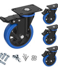 4 Inch Caster Wheels With Brake, Beefy Heavy Duty Set Of Four Swivel Castors With Top Plate, Locking Industrial Casters, hardware included.