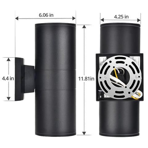 Modern Outdoor Wall Lights Up and Down Cylinder Sconce Matte Black Pack of 2 Waterproof Exterior Fixtures dimensions