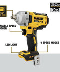 Heavy Hitter 20V Max Cordless Impact Wrench Half Inch Drive Bundle showing variable speed trigger and LED light features.