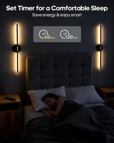 Rechargeable Battery Operated Wall Sconces Set Of 2 With Remote, 360 Degree Rotatable, 3000K Dimmable Magnetic Mount Wall Lights over bed.