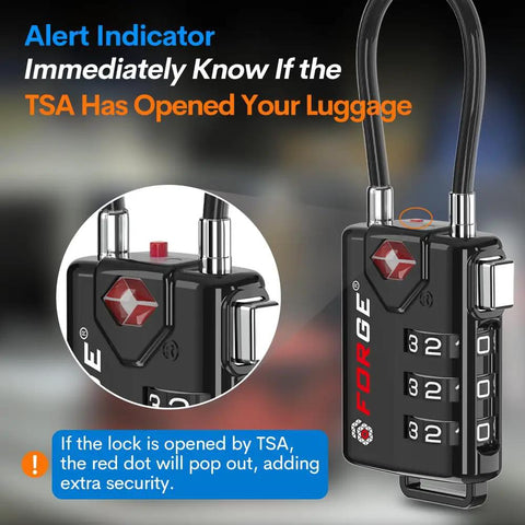 Durable Luggage Locks With Resettable Combination And Alloy Body For TSA Recognition And Built To Last Heavy Duty Cable Locks