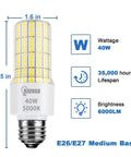 Ultra Bright 40W Equivalent LED Bulbs With 5000 Lumen 5000K Cool Daylight E26 E27 Base 360 Degree Beam High CRI Energy Saving For Outdoor And Indoor Use Waterproof Corn Light 2 Pack