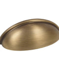 Brushed antique brass cup pull for cabinets and drawers, part of 25 Pack Brushed Antique Brass Cup Pull Cabinet Hardware with 3 inch hole centers.
