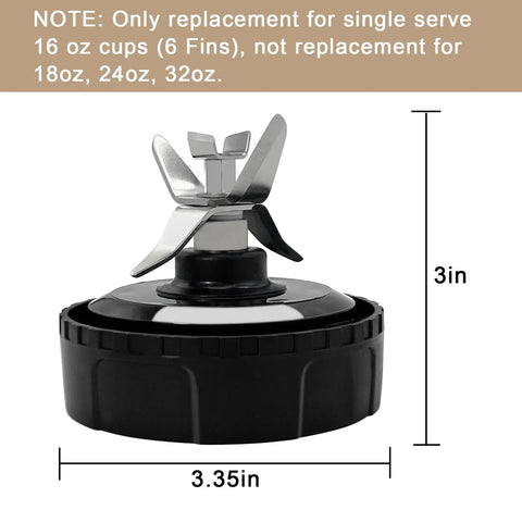 6 Fins Blender Extractor Blade Replacement for High Speed Blenders with 16 Oz Cups, 3.35 Inch Diameter, 3 Inch Height