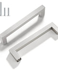 10 Pack Five Inch Hole Centers Brushed Nickel Cabinet Pulls Stainless Steel Square Kitchen Drawer Pulls shown with screws