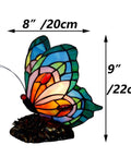 Butterfly Tiffany Style Stained Glass Accent Table Lamp Night Light Multicolored Warm White LED Included In Line Switch 8 Inches Wide 9 Inches Tall Perfect for Living Room Bedroom Decor