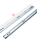 Built Tough 15 Inch Side Mount Cabinet Drawer Slides Featuring Steel Ball Bearings, showing smooth gliding tracks for upgrades.