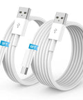 Two white USB-A to USB-C charging cables, 3 ft and 6 ft, 2-pack for Apple devices