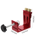 Red Pocket Hole Jig Kit For Woodworking Locator Tool With Diagonal Drilling Guide And Precise Depth Markings showing dimensions