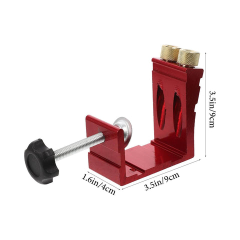 Red Pocket Hole Jig Kit For Woodworking Locator Tool With Diagonal Drilling Guide And Precise Depth Markings showing dimensions