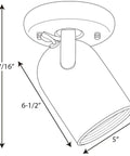 Diagram of One-Light Roundback Track Lighting Fixture with Adjustable Head for Indoor Ceiling and Wall Sconce, dimensions labeled.