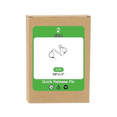 Product packaging for Two Pack Quick Release Pins Three Eighths Inch Diameter By One And A Half Inch Length, front view.