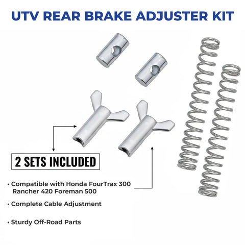 Rear Brake Hardware Kit For TRX Series Replacement 2 Sets Compatible With Honda FourTrax 300 Rancher 420 Foreman 500 ATV Brake Adjuster Parts Durable Steel Mounting Hardware Easy Install Beefed Up For Offroad Toughness. Two steel springs and adjuster pieces
