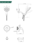 Diagram of All In One Shower Faucet Set With Tub Spout And Chrome Trim Kit Pressure Balanced Valve Dual Function 5 Spray Touch Clean Handheld Shower Head Polished Chrome Finish with dimensions.