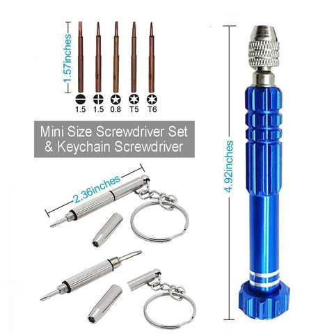 Five In One Pocket Precision Screwdriver Set For Glasses And Electronics With Swivel Head And Non Slip Grip, Mini Keychain Carry