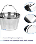 Eco Friendly Reusable Stainless Steel Coffee Filter For 8 To 12 Cup Drip Brewers showing ultra fine mesh design details