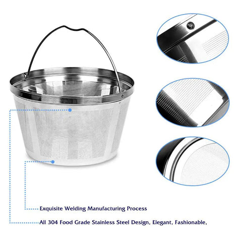 Eco Friendly Reusable Stainless Steel Coffee Filter For 8 To 12 Cup Drip Brewers showing ultra fine mesh design details