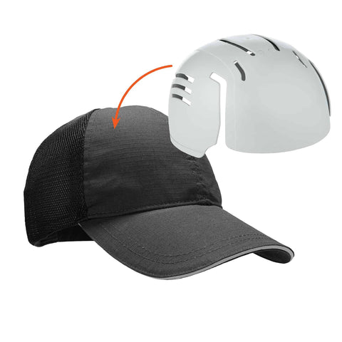 Standard Baseball Cap With Bump Cap Insert 8946 Black Work Hat with visible insert for added head protection