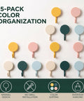 15 Pack Self Adhesive Wall Hooks With Hella Strong Grip No Drilling Damage Free Mounting For Towels Keys And Flatware Decorative Cutesy Style Perfect For Bathroom Office Or Closet Super Easy Setup And A Surefire Storage Winner - colorful circular design displayed.
